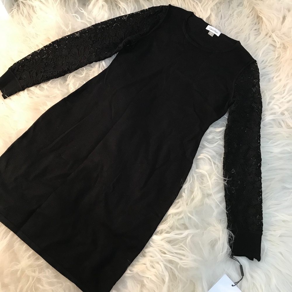 Calvin Klein Petite Lace Sleeve Sweater Dress - Picture 6 of 7